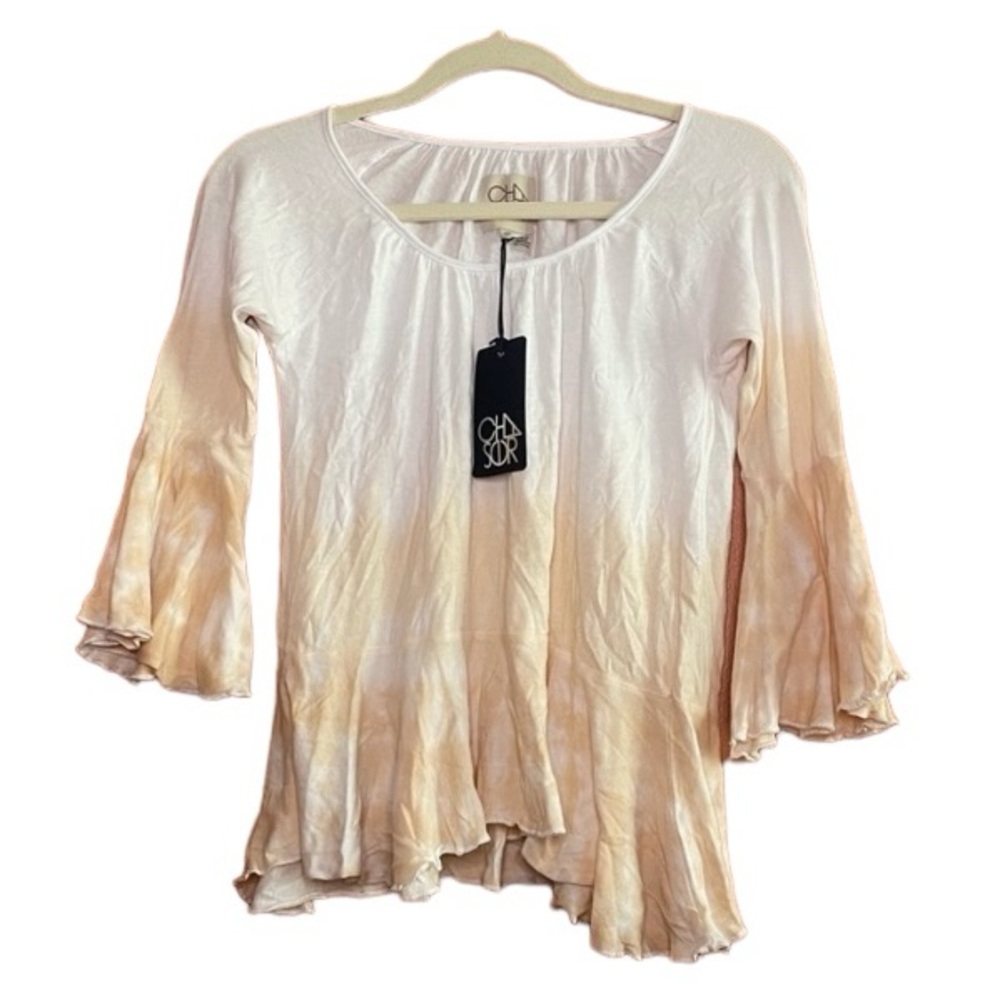 Chaser Gauzy Cotton Shirred Raglan Long Sleeve in Dip Dye Size Medium NWT